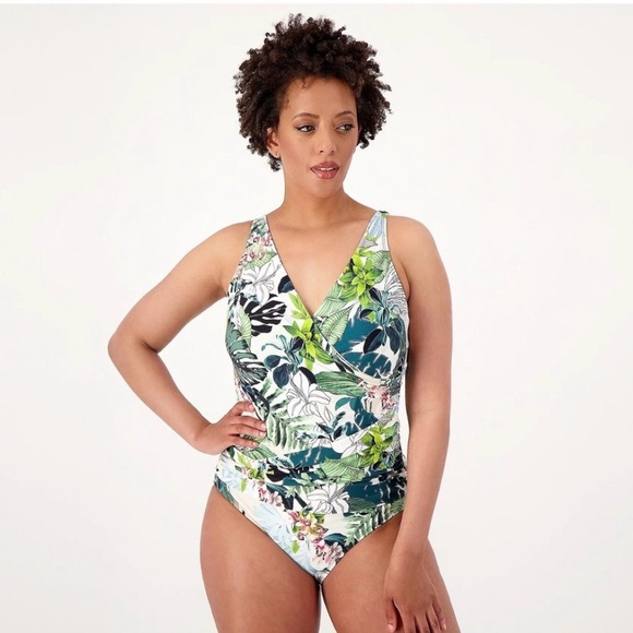 Jantzen Other - Jantzen Nature Glow Surplus Mio One Piece Swimsuit Size 18 Tummy Control Ruched